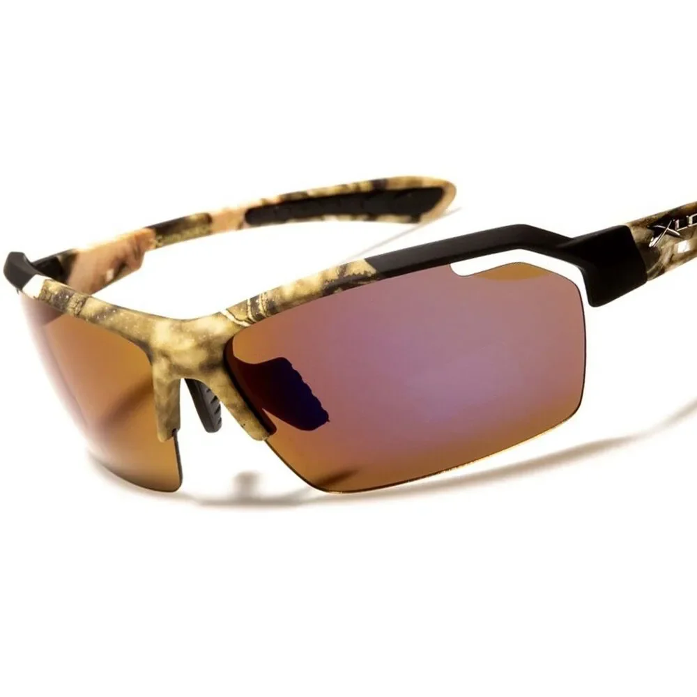 X-Loop Wrap Around Camouflage Rectangle Mirrored Blue Lens Sport Sunglasses